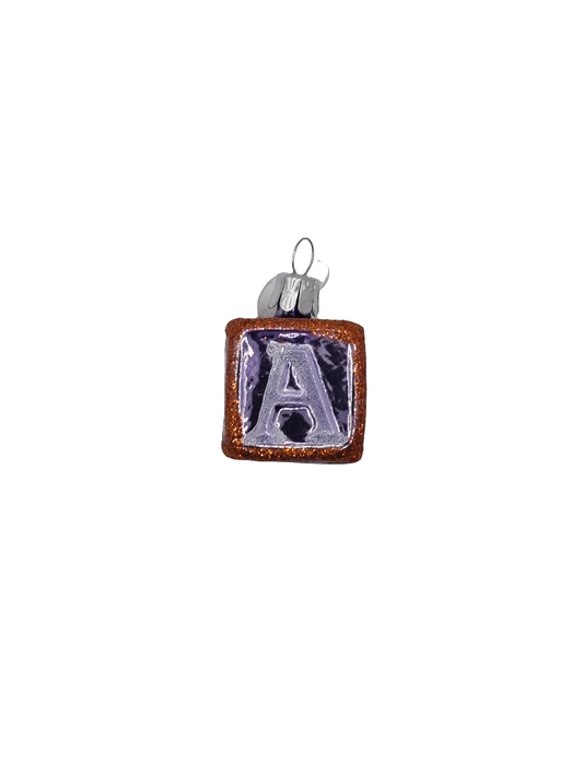 European Glass Christmas ornament of a Letter Block | Square (E)