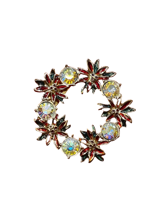 European Glass Christmas ornament of a Flower & Crystal Wreath | Brooch V
