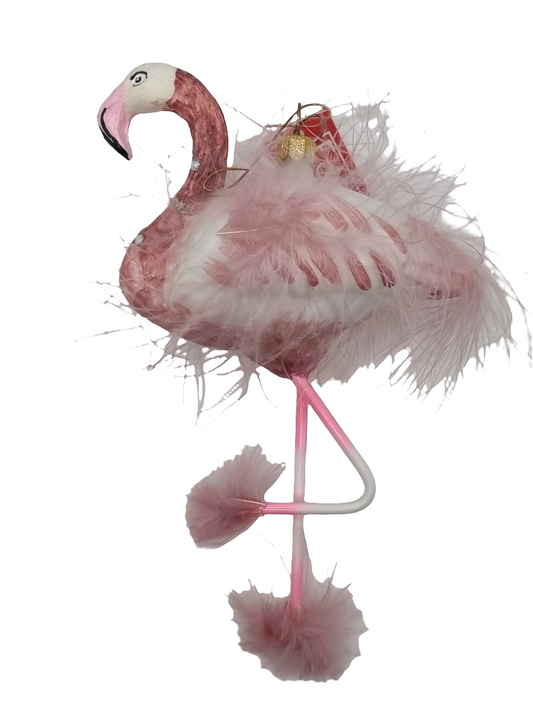 European Glass Christmas ornament of a Flamingo (W)