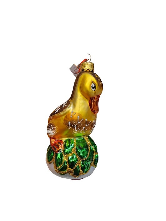 European Glass Christmas ornament of a Duck on Cushion (H)