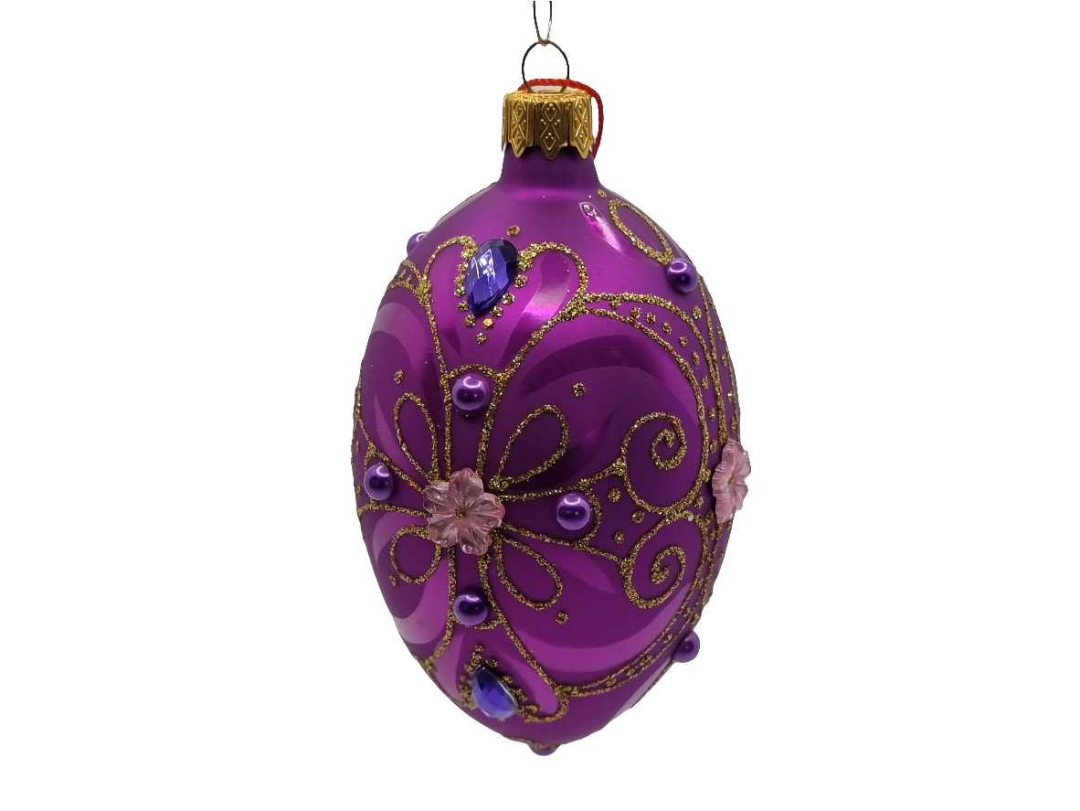 European Glass Christmas ornament of a Glass Eggs | Purple Faberge Style Easter Eggs (S)