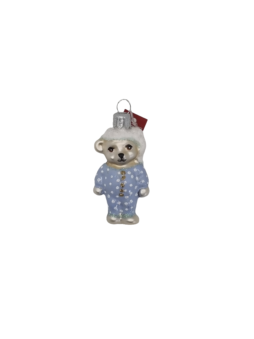 European Glass Christmas ornament of a Bear | Teddy Bear in Pyjama (Q)