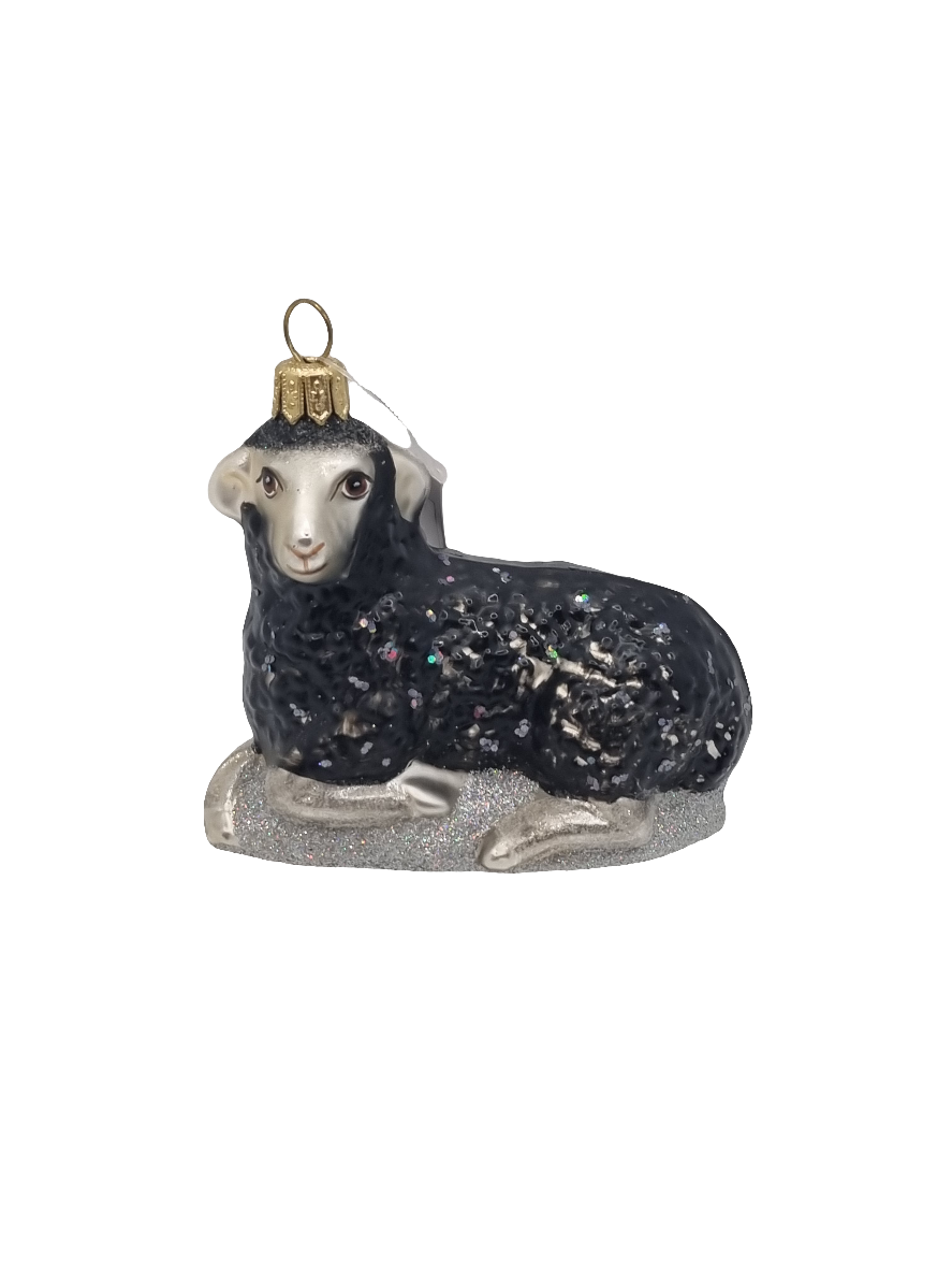 European Glass Christmas ornament of a Sheep | Sparkling Sitting Ewe (P)