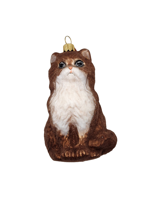 European Glass Christmas ornament of a Cat | Large Ragdoll brown (T)