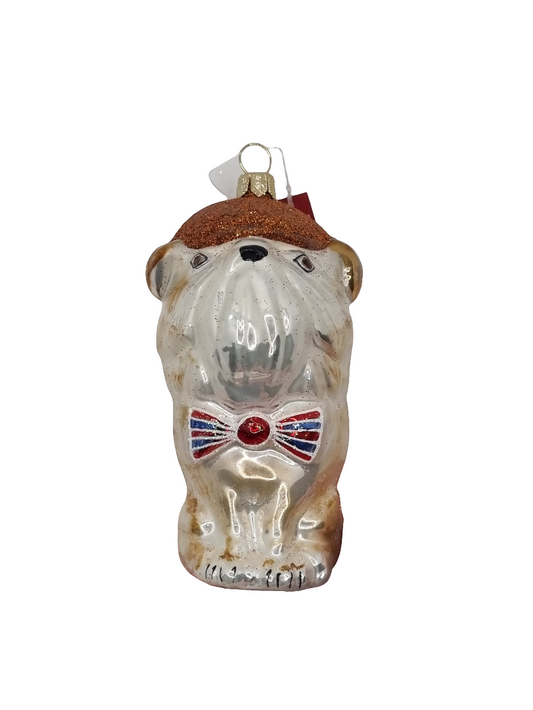 European Glass Christmas ornament of a Dog in Sherlock Hat (T)