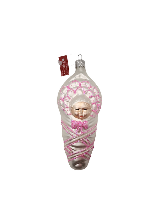 European Glass Christmas ornament of a Baby swaddled (D)