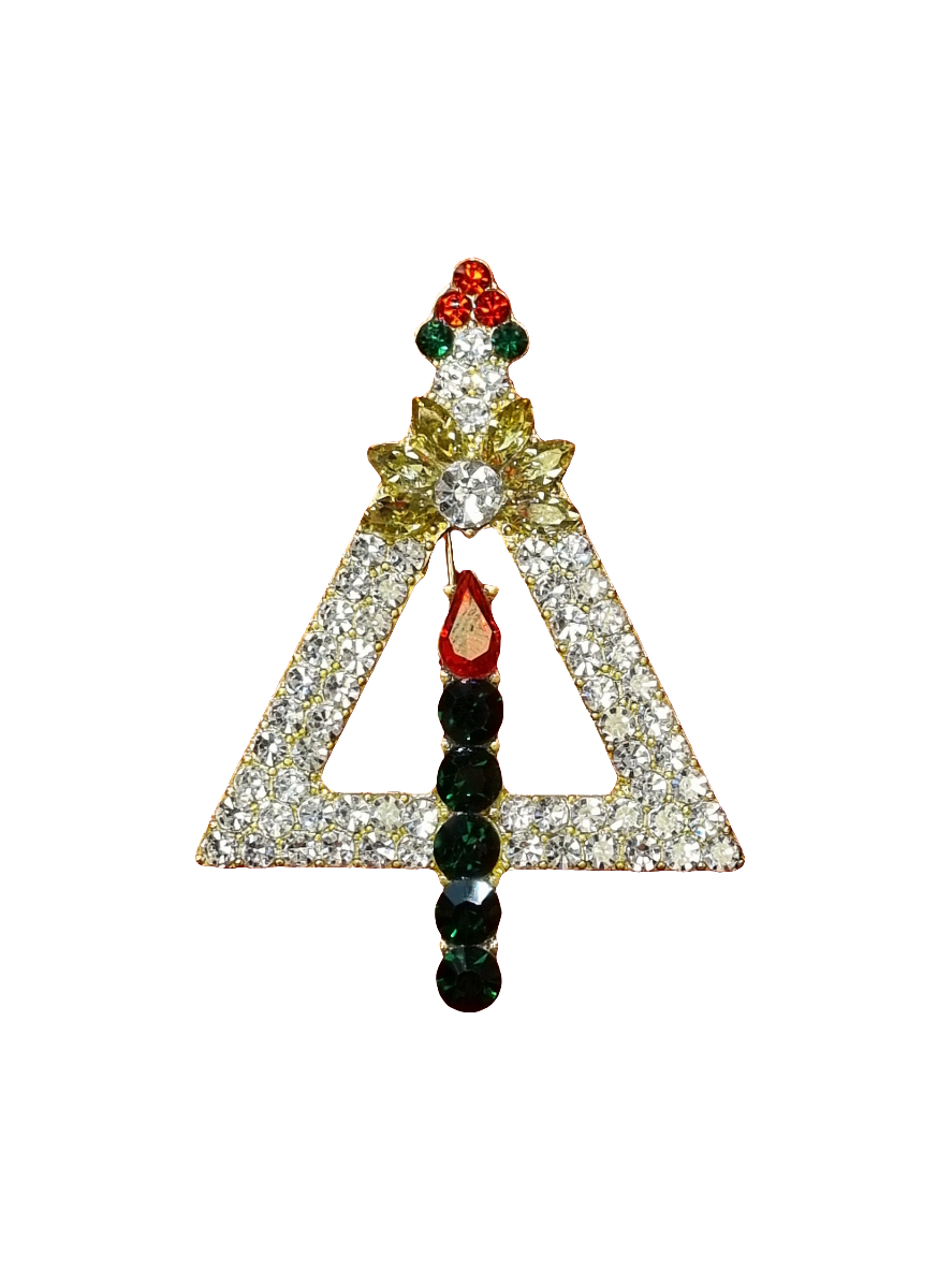 European Glass Christmas ornament of a Vintage Crystal Christmas Tree with Candle Trunk | Brooch V