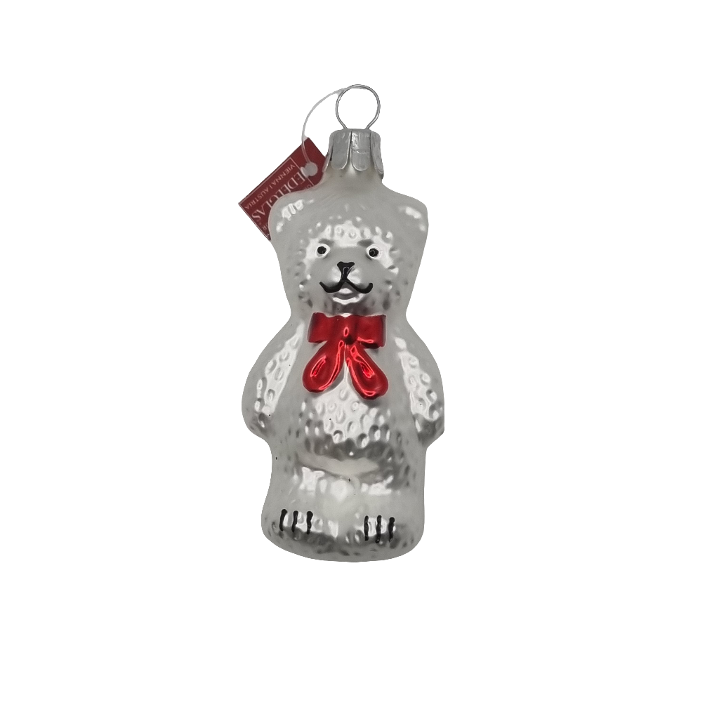 European Glass Christmas ornament of a Bear | Small with Bow (A)