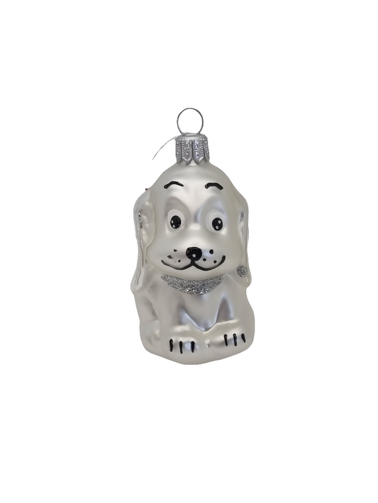 European Glass Christmas ornament of a Dog cartoon floppy ears collar (H)