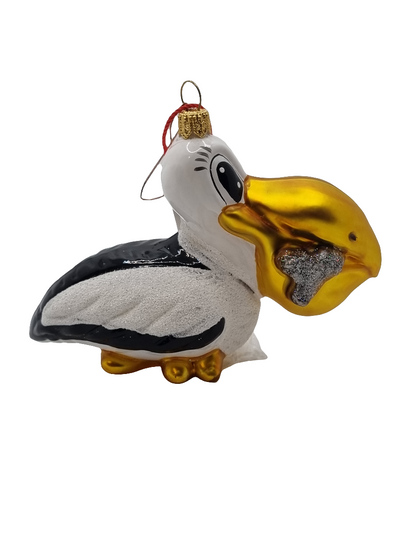 European Glass Christmas ornament of a Bird | Pelican with fish (U)