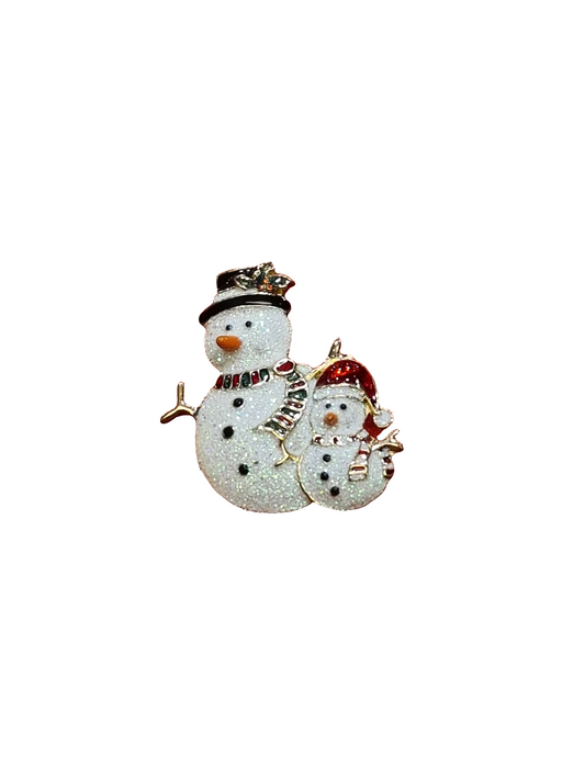 European Glass Christmas ornament of a Double Sparkle Snowman | Brooch V