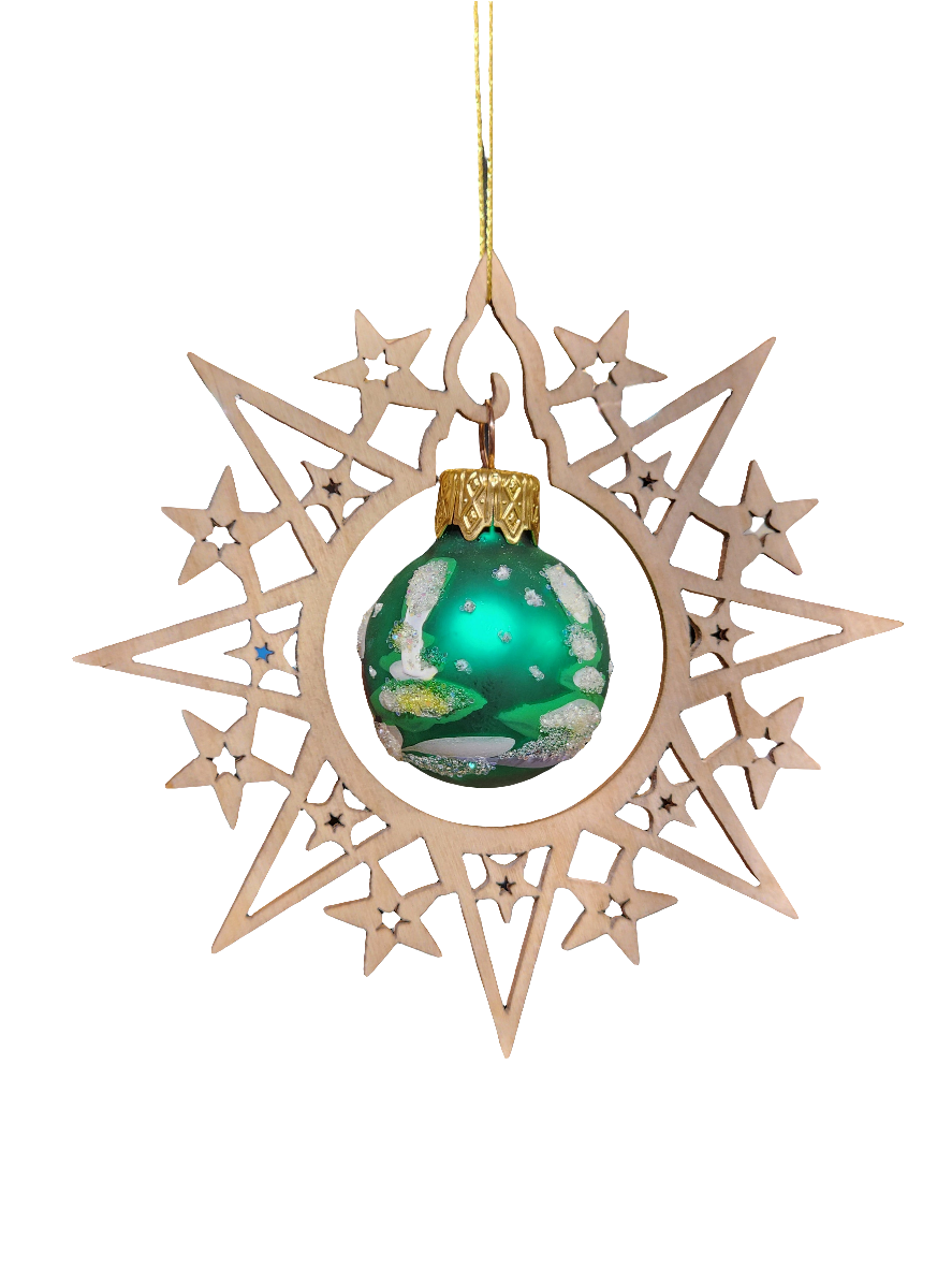 European Glass Christmas ornament of a Bauble | Inside Wooden Star (J)