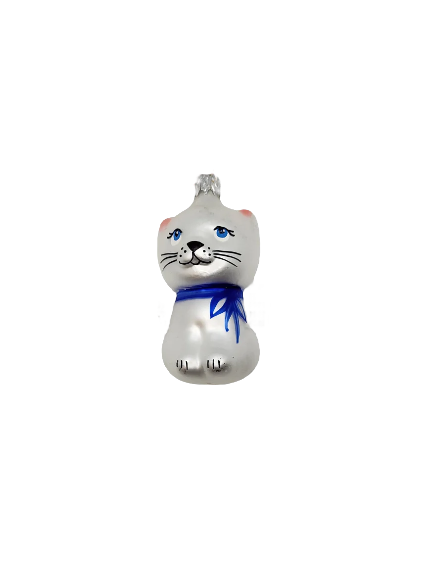 European Glass Christmas ornament of a Cat Small Bow Tie (D)