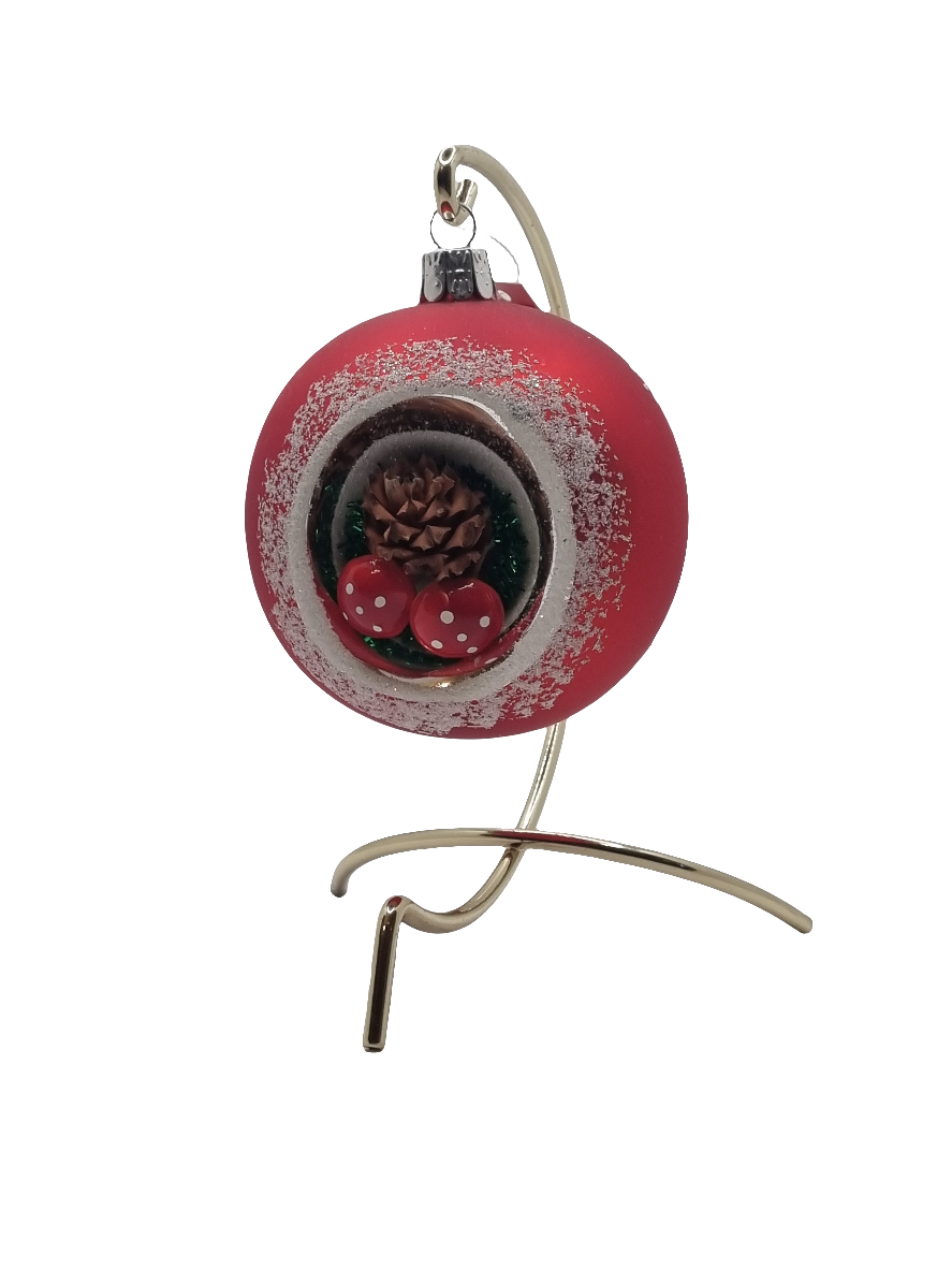 European Glass Christmas ornament of a Bauble | White with Christmas Inset Decoration (K)