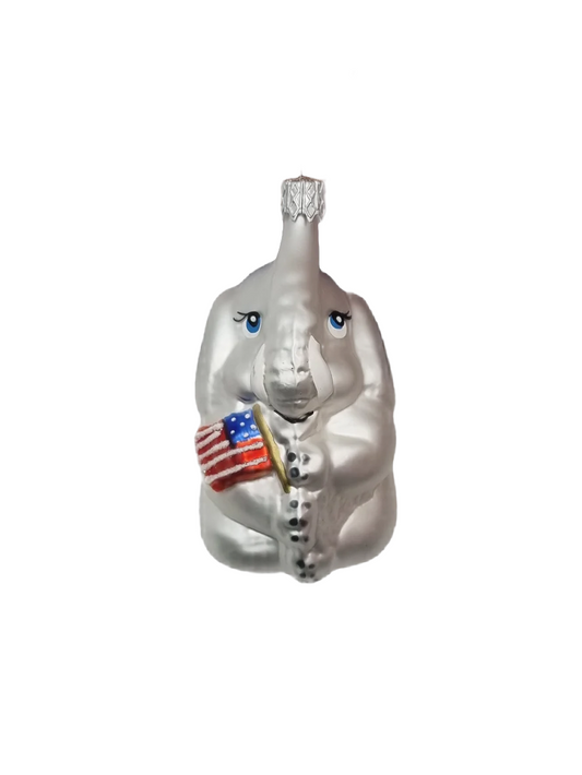 European Glass Christmas ornament of a Elephant USA American Flag (J)