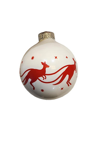 European Glass Christmas ornament of a Bauble | White with Santa's Sleigh & Kangaroos (I)