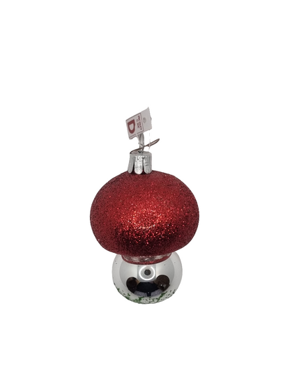 European Glass Christmas ornament of a Mushroom Red Sparkle Silver Stem Short (D)