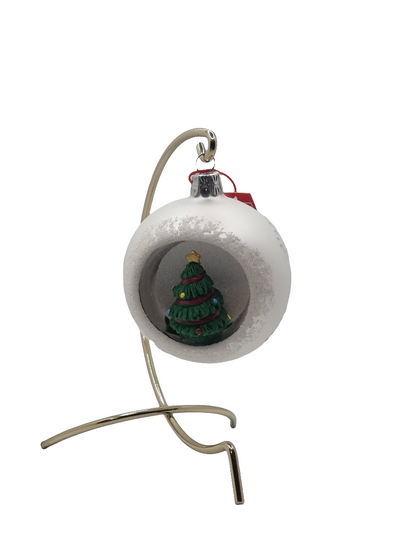 European Glass Christmas ornament of a Bauble | White with Christmas Inset Decoration (K)