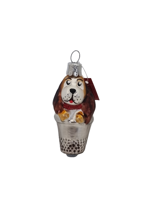 European Glass Christmas ornament of a Dog in Thimble (F)