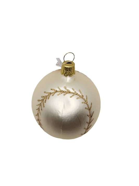 European Glass Christmas ornament of a Baseball | Gold Stitching (E)