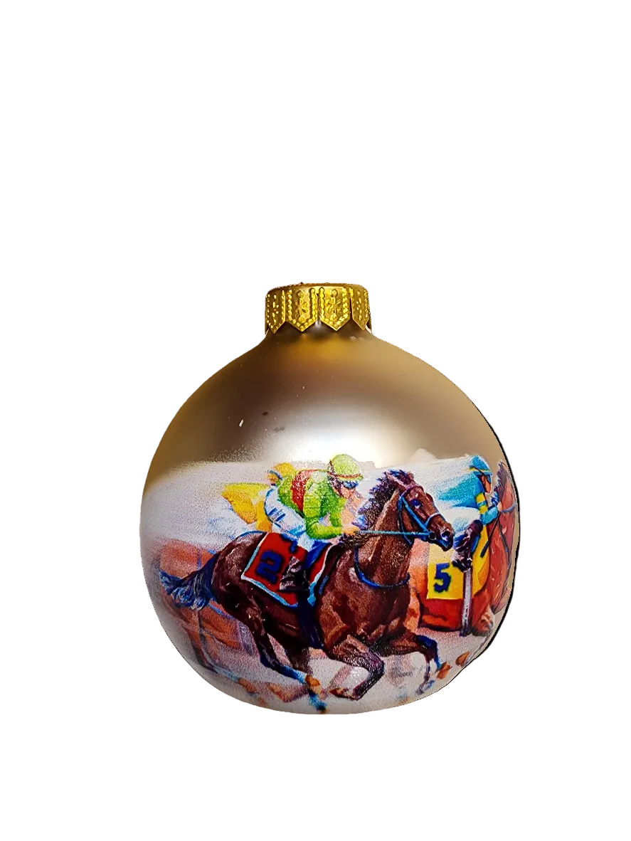 European Glass Christmas ornament of a Bauble | Melbourne Cup Horse Race (I)