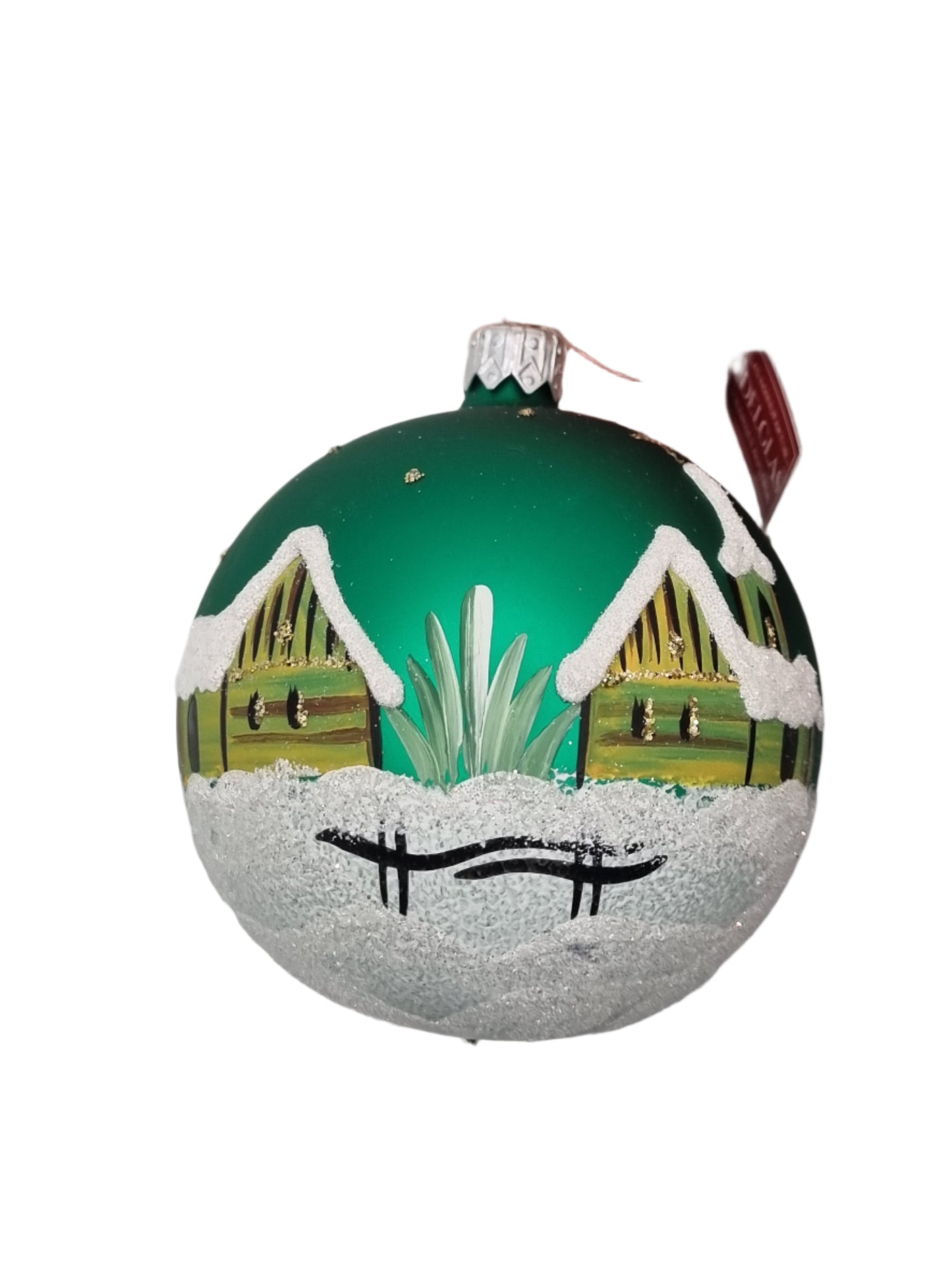 European Glass Christmas ornament of a Bauble | Colourful with a Frosted House & Regular Hook (K)