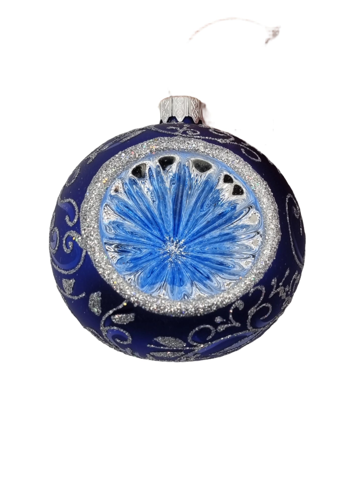 European Glass Christmas ornament of a Bauble | Frosted Glitter Pattern with Indent (J)