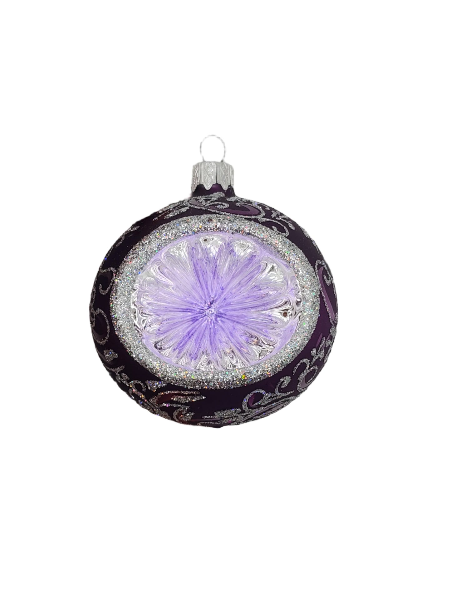 European Glass Christmas ornament of a Bauble | Frosted Glitter Pattern with Indent (J)