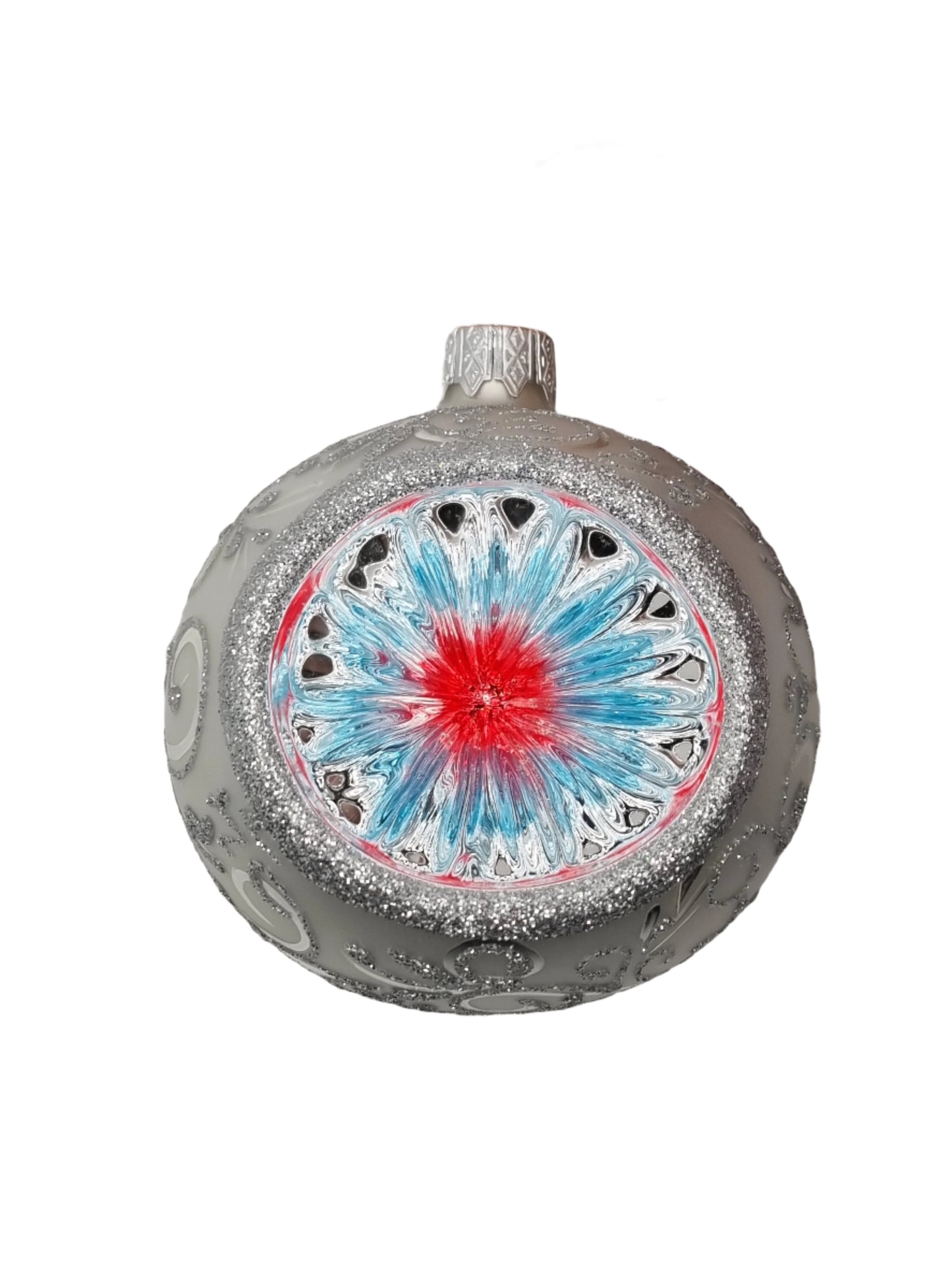 European Glass Christmas ornament of a Bauble | Frosted Glitter Pattern with Indent (J)