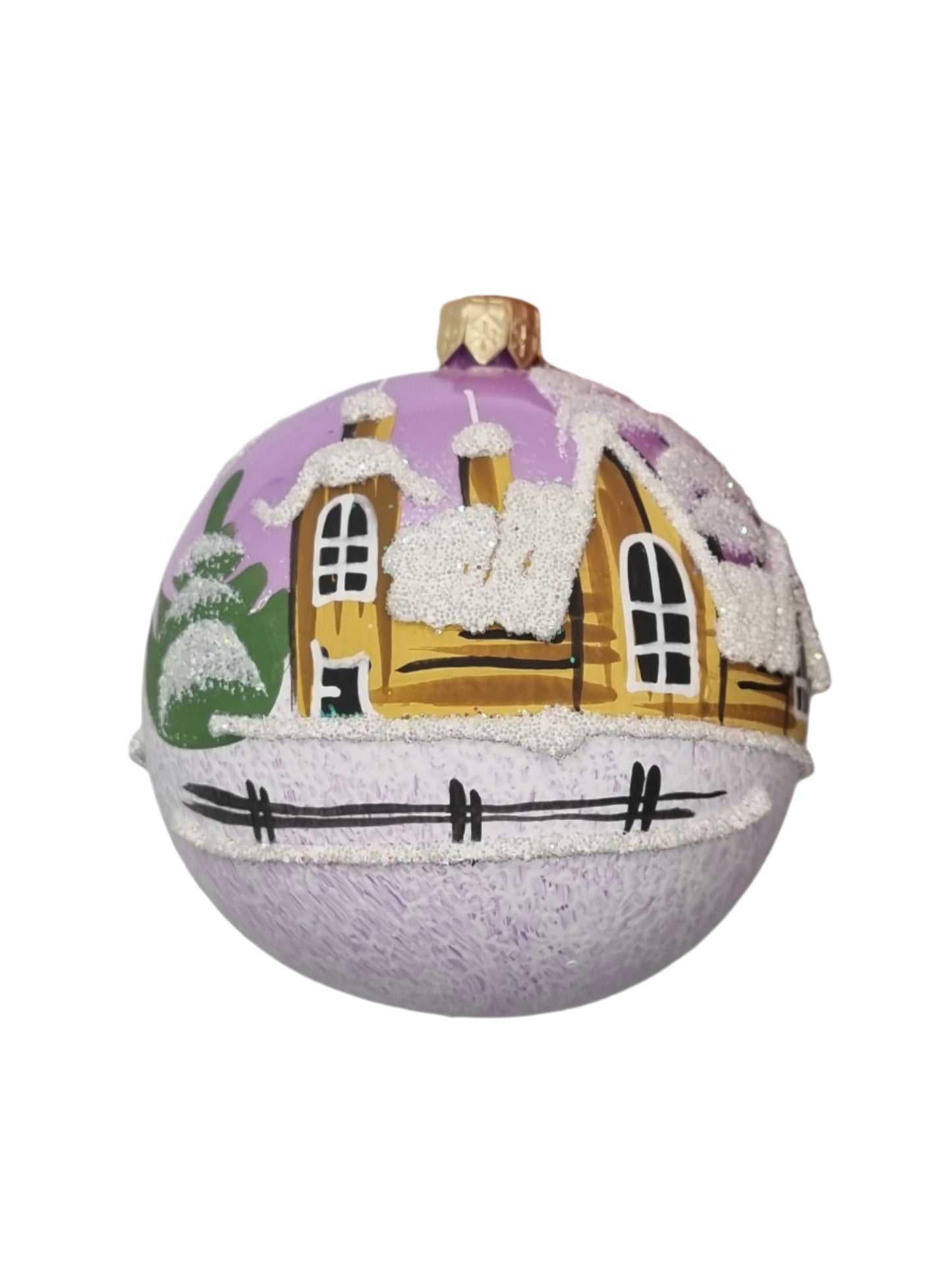 European Glass Christmas ornament of a Bauble | Colourful with a Frosted House & Regular Hook (K)
