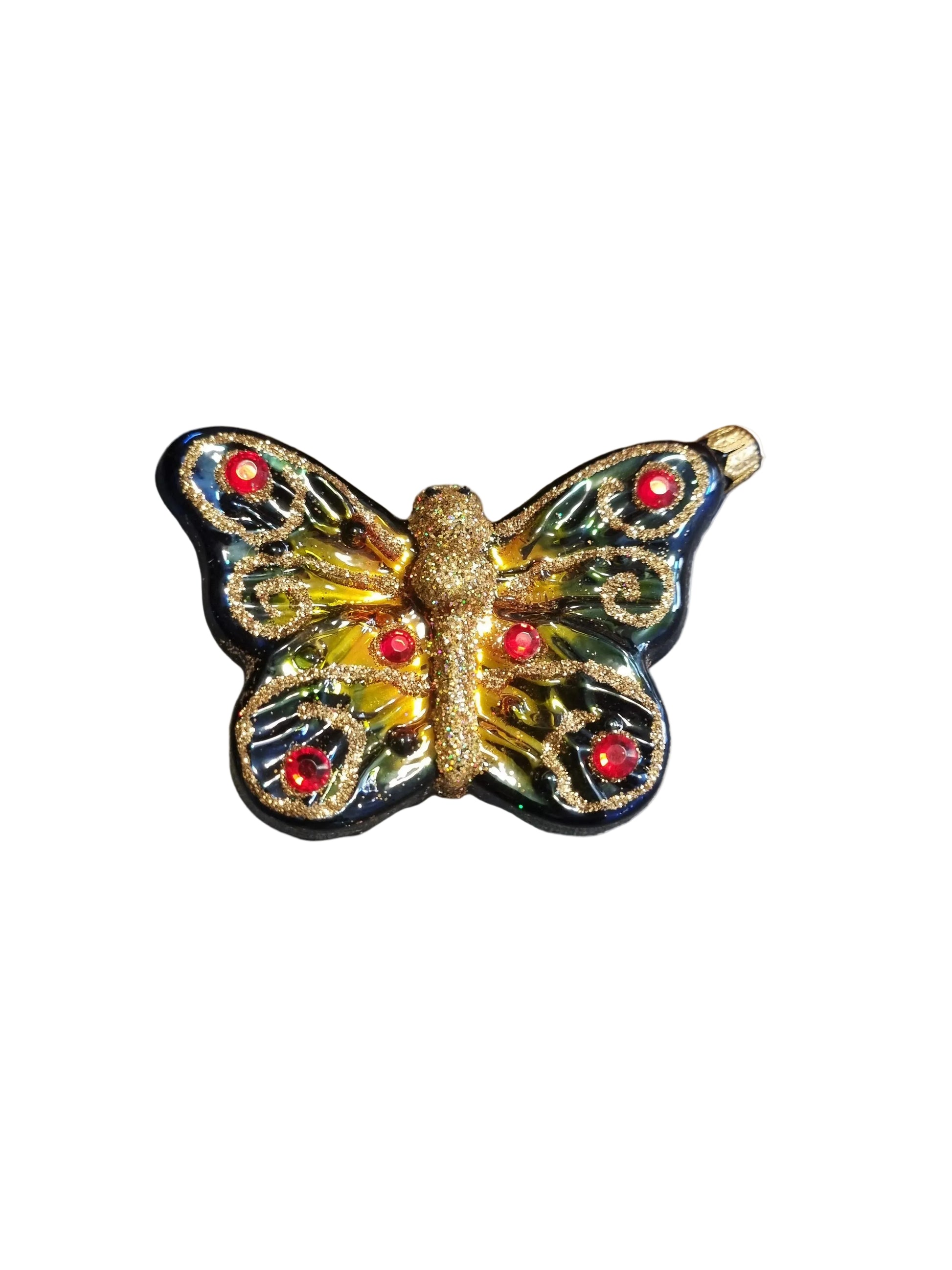 Butterfly glass Christmas ornament  with gemstones