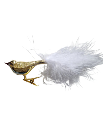 Gold clip bird with white feathers