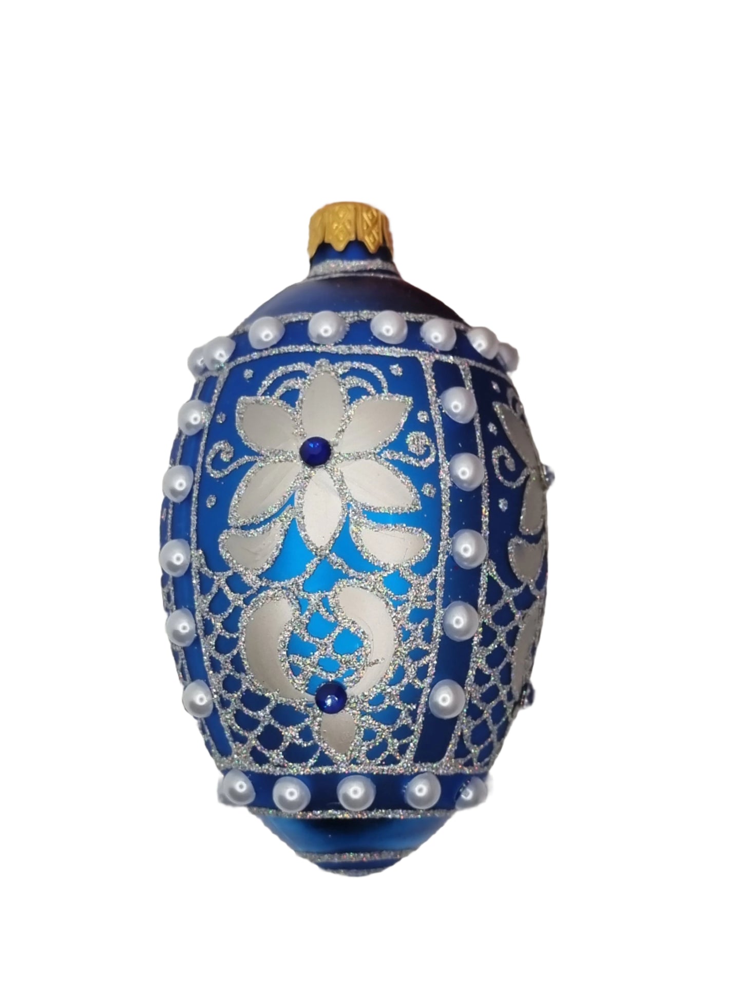 European Glass Christmas ornament of a Glass Eggs | Blue Faberge Style Easter Eggs (S)