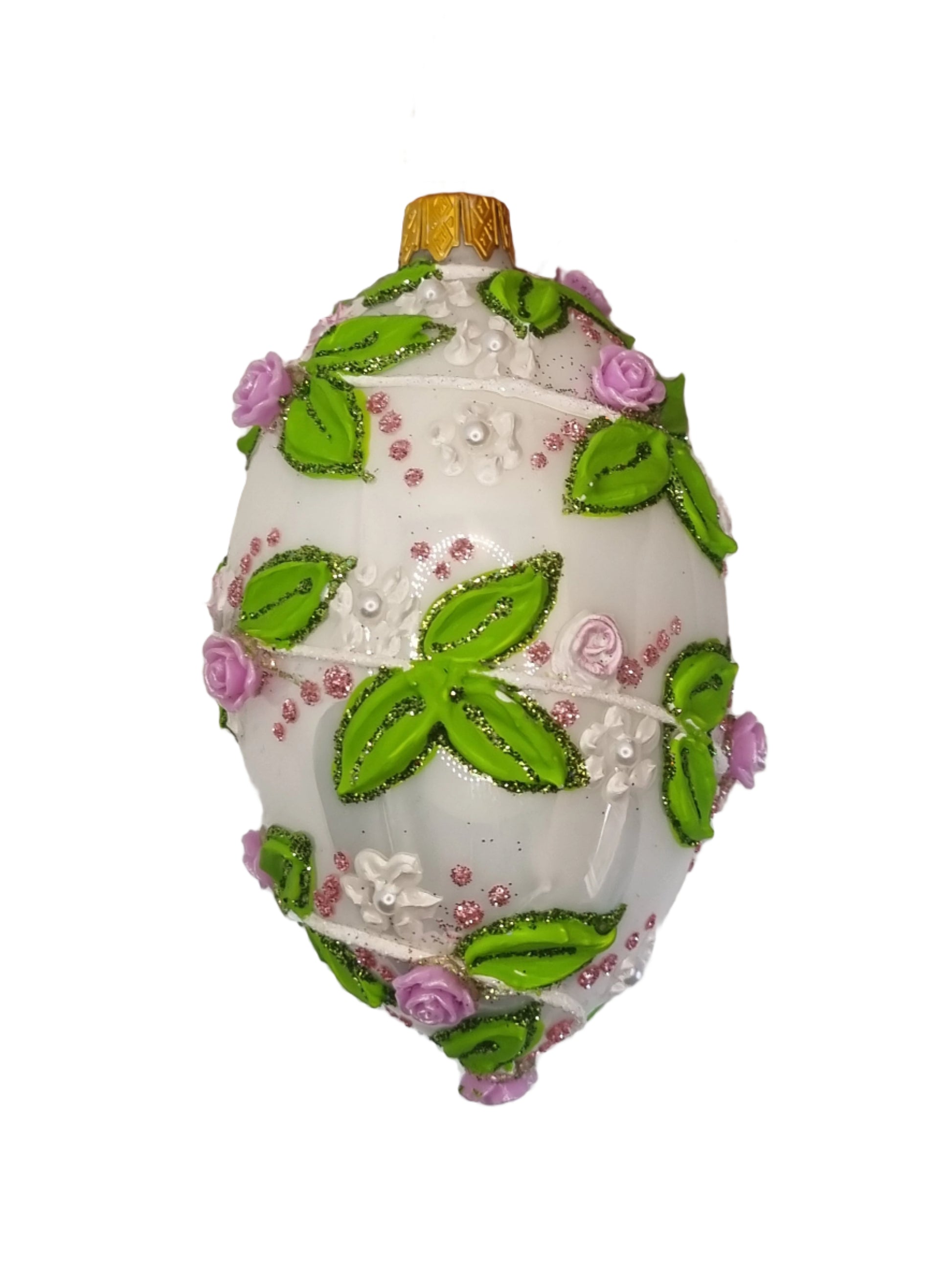 European Glass Christmas ornament of a Glass Eggs | White Faberge Style Easter Eggs (T)