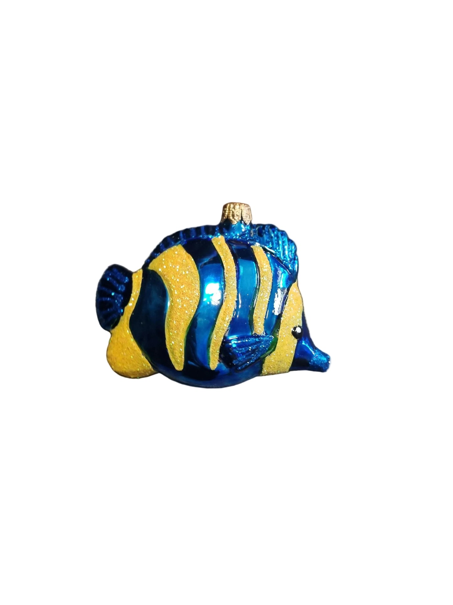 Decorative fish ornament with blue and yellow patterns