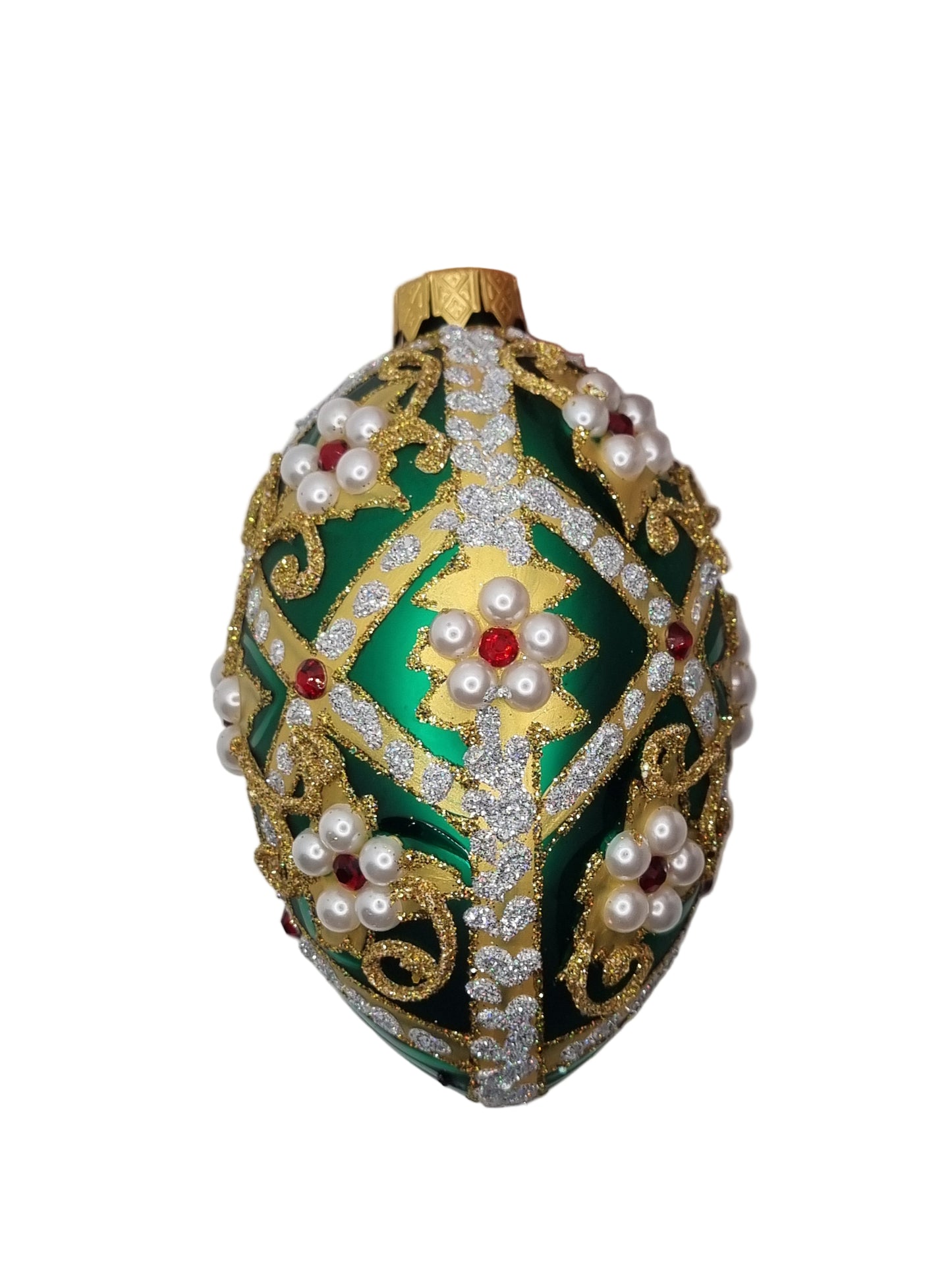 European Glass Christmas ornament of a Glass Eggs | Green Faberge Style Easter Eggs (S)