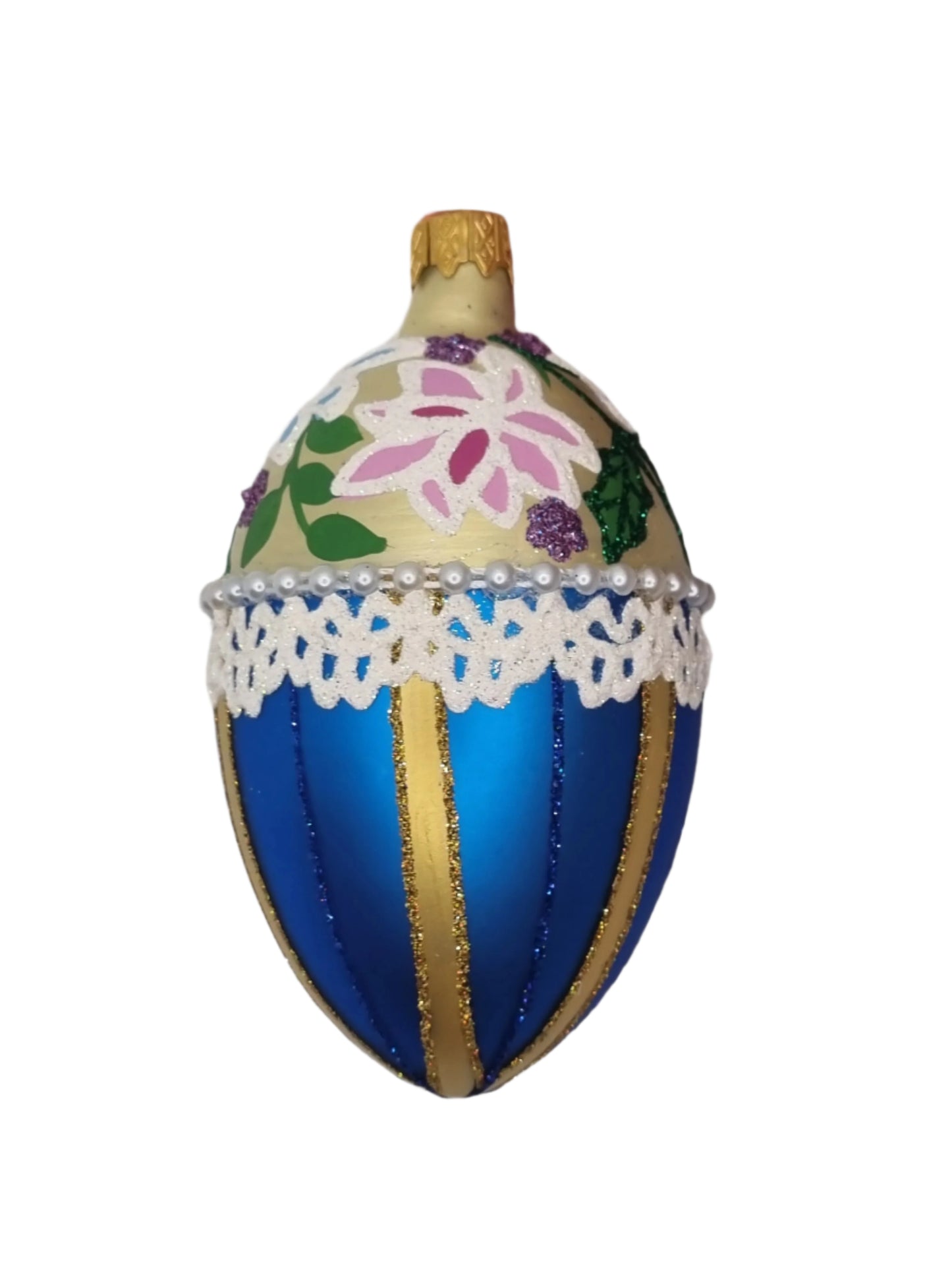 European Glass Christmas ornament of a Glass Eggs | Blue Faberge Style Easter Eggs (S)