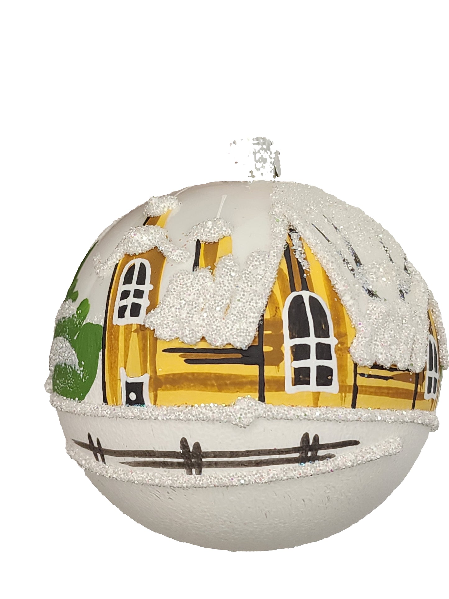 Decorative ornament with a yellow house design on a white background