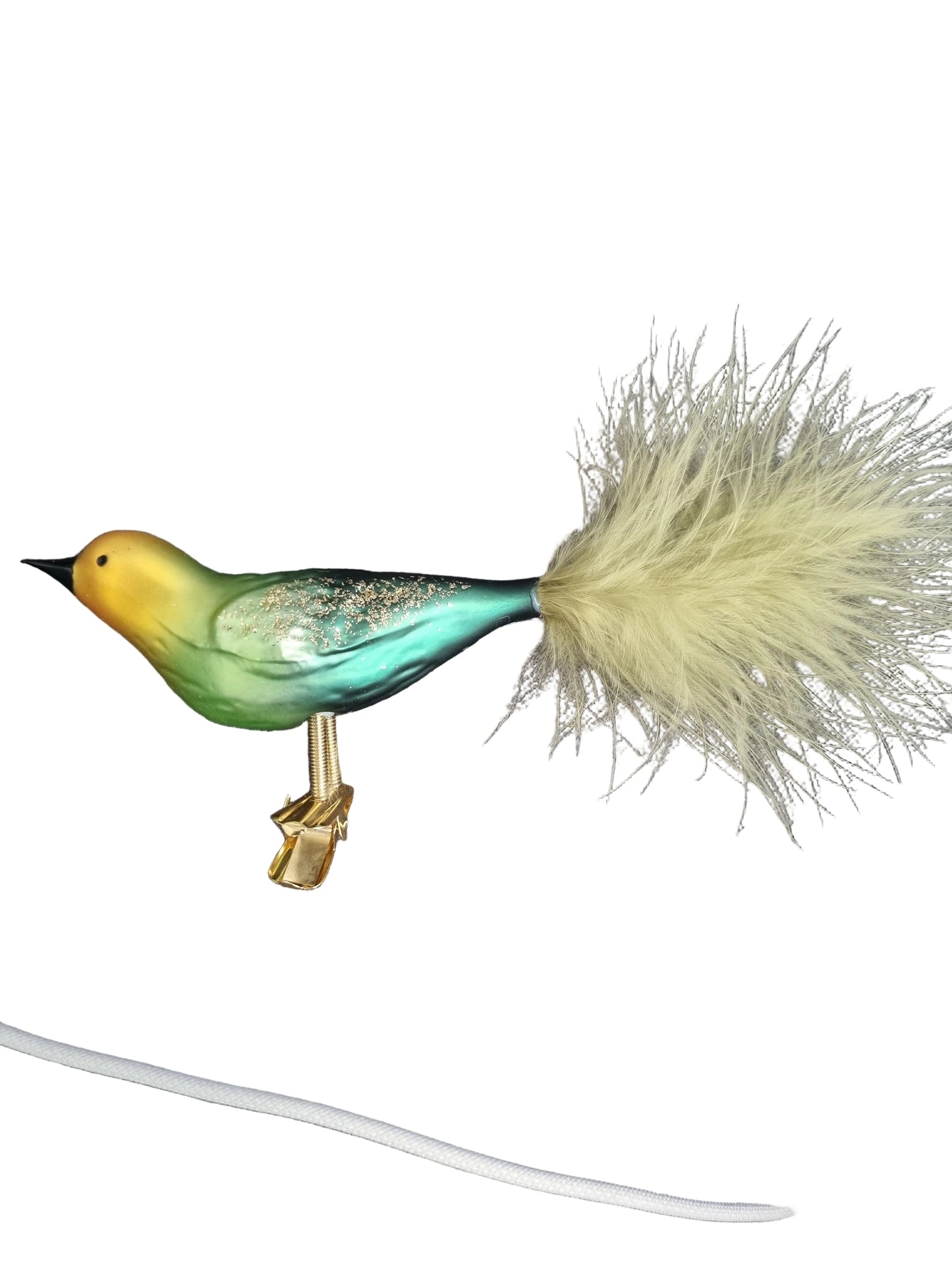 Colorful bird-shaped glass Christmas ornament on a clip