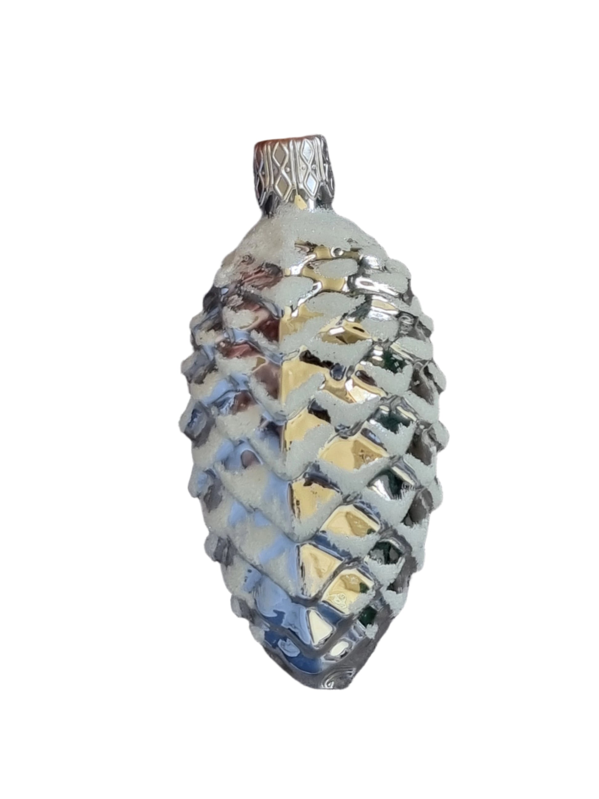 European Glass Christmas ornament of a Pinecone | Large Ridged Snowy (E)
