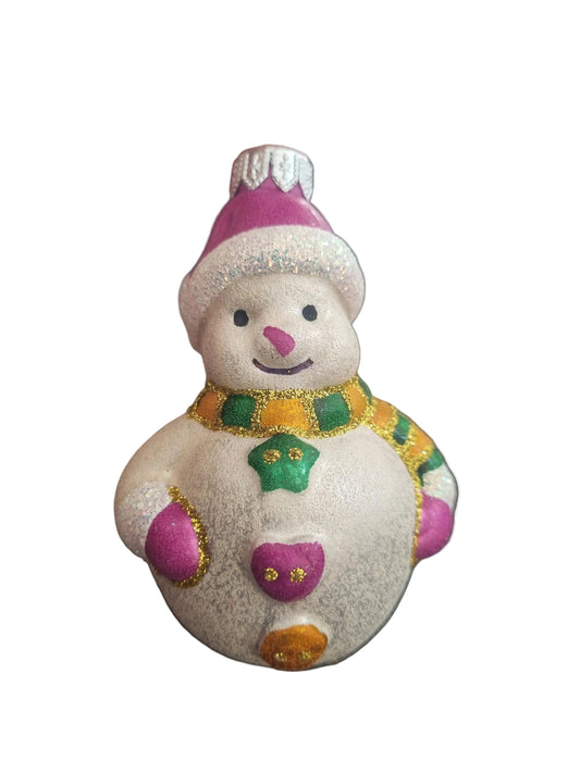 Decorative snowman ornament with colorful decorations 