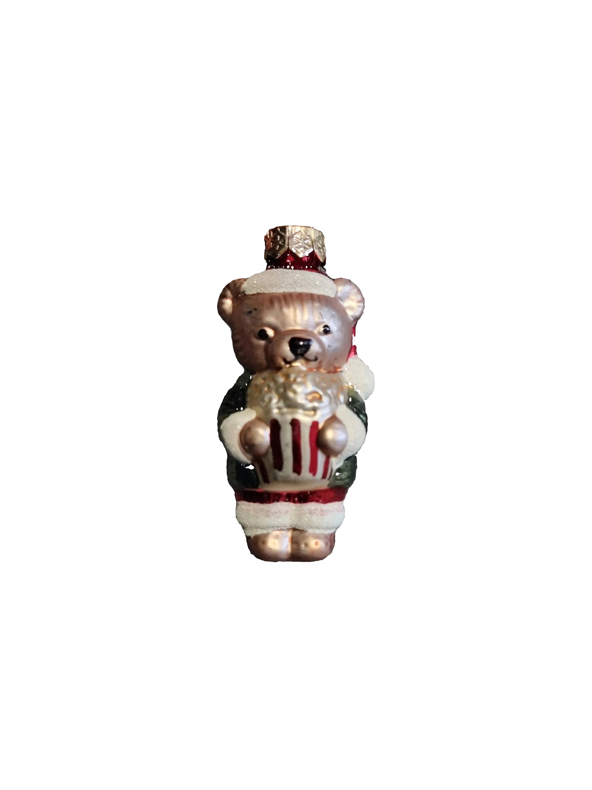 Small decorative bear figurine glass Christmas ornament 