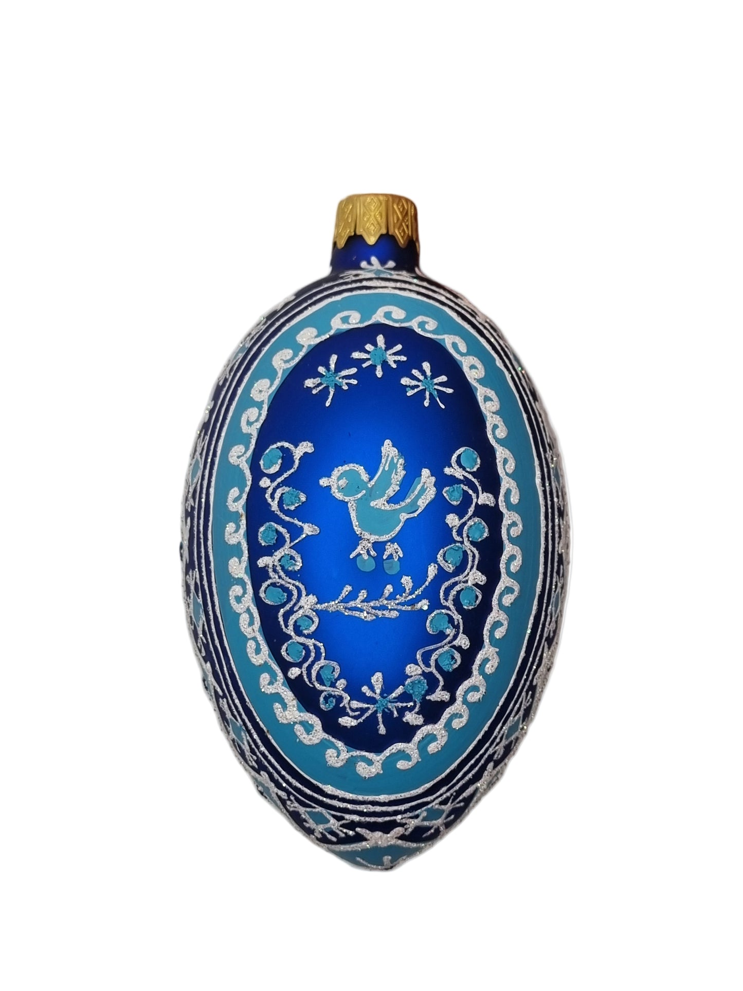 European Glass Christmas ornament of a Glass Eggs | Blue Faberge Style Easter Eggs (S)