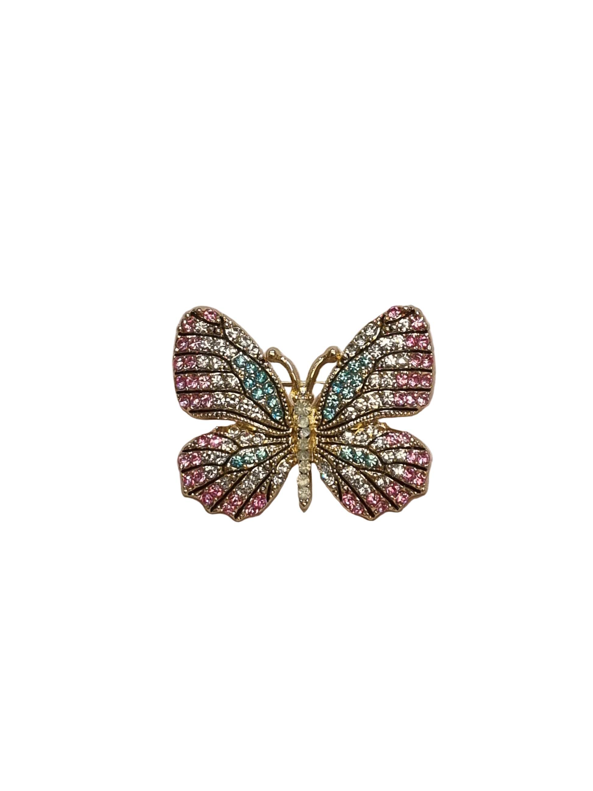 Butterfly-shaped brooch with multicolored gemstones 