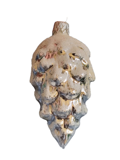 European Glass Christmas ornament of a Pinecone | Large Shiny Colourful Frosted (H)