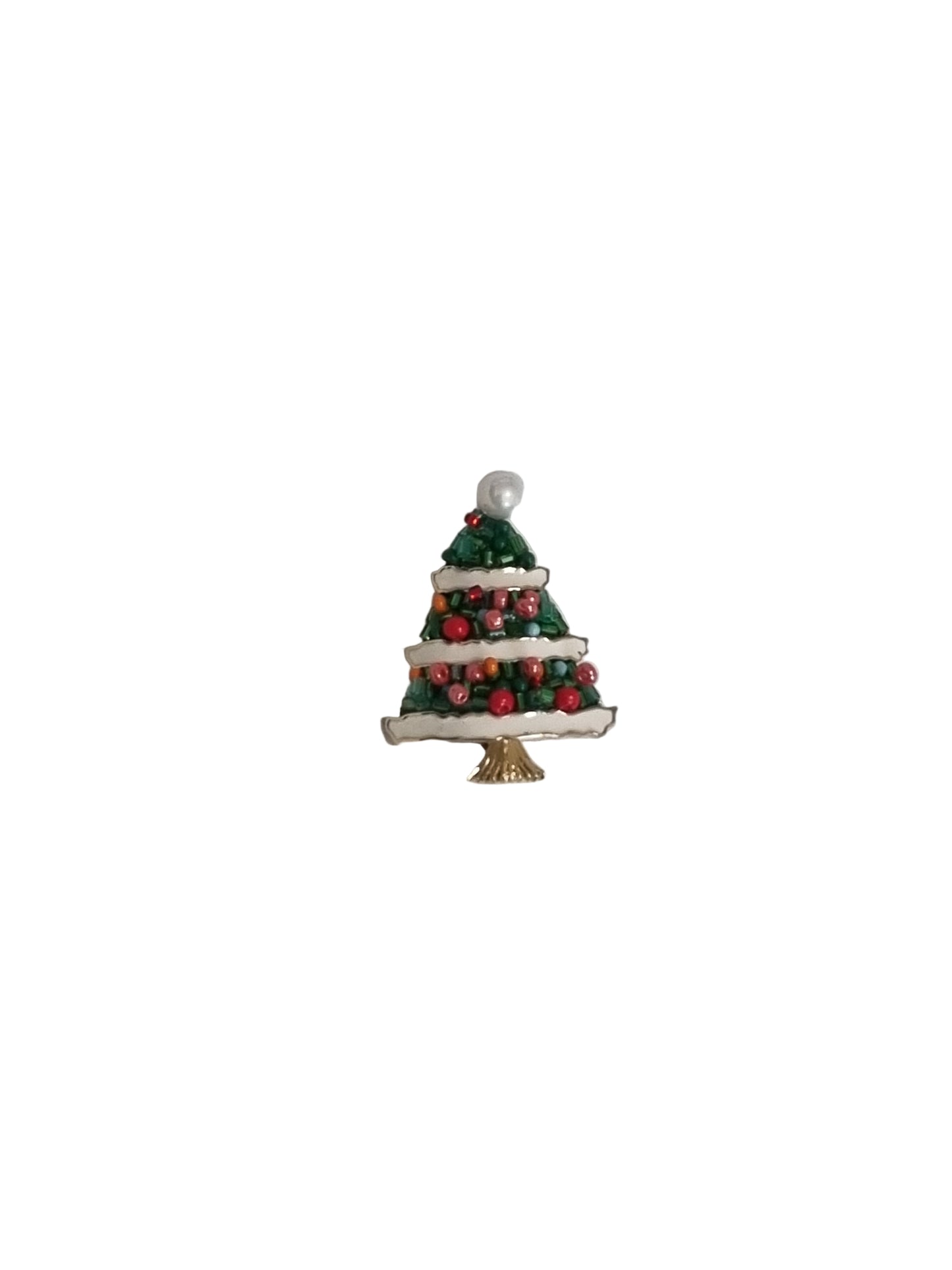 Christmas tree-shaped brooch with red and green beads 