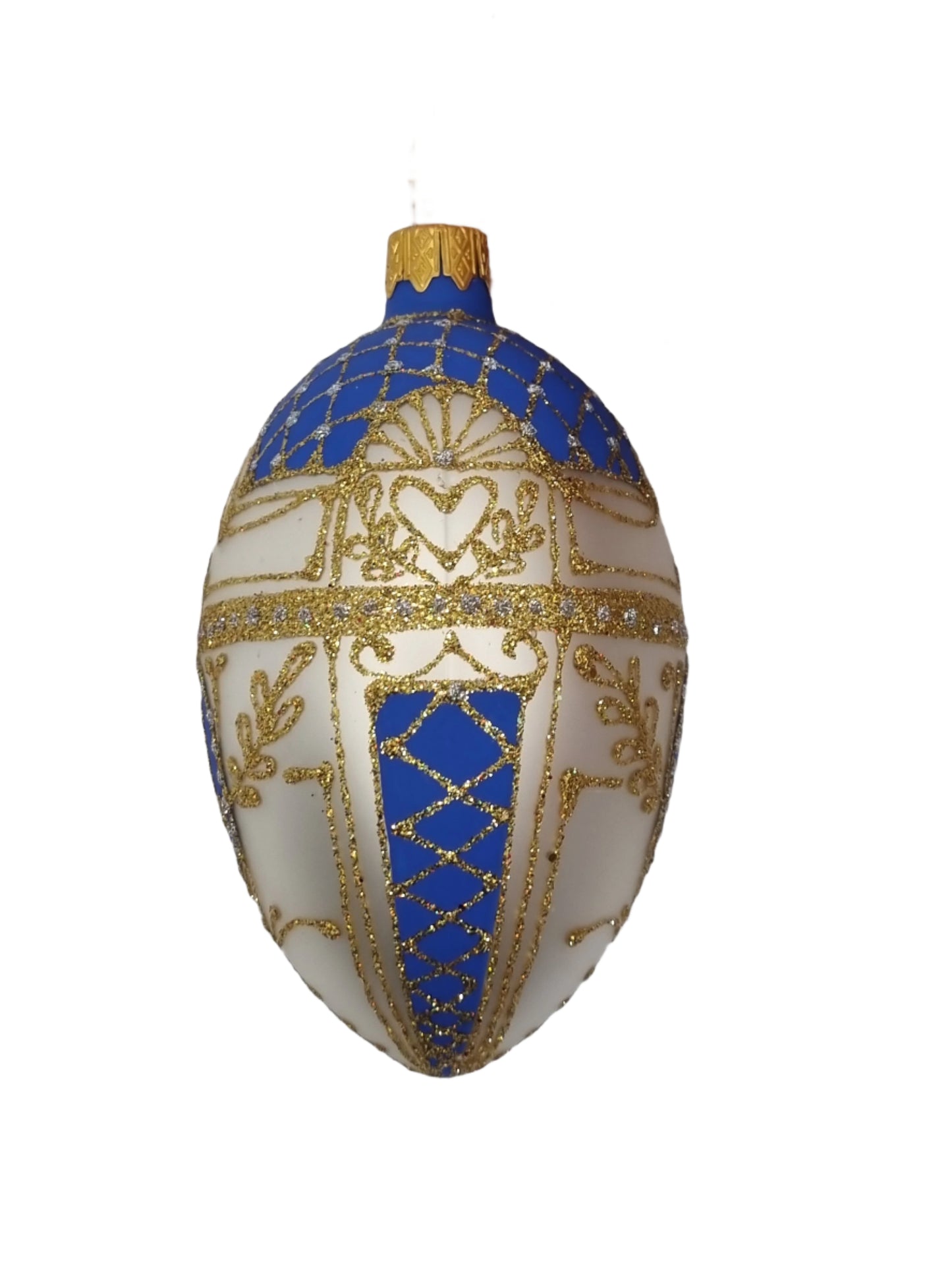 European Glass Christmas ornament of a Glass Eggs | Blue Faberge Style Easter Eggs (S)