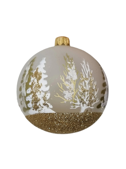 European Glass Christmas ornament of a Bauble | Clear with Frosted Patterns (G)