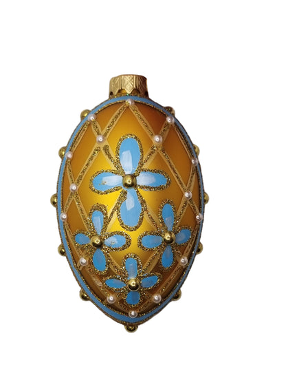 European Glass Christmas ornament of a Glass Eggs | Gold Faberge Style Easter Eggs (S)