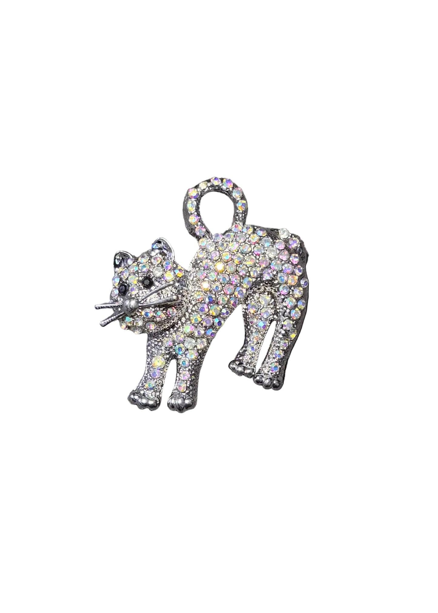 Silver cat with crystals brooch